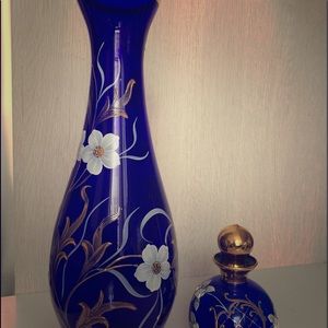 Blue Bohemian cobalt vases combo